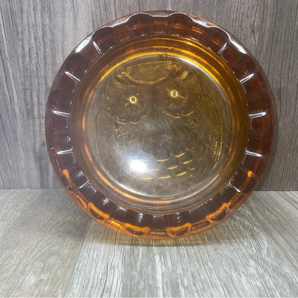 VTG Amber Glass OWl Ashtray Trinket Dish Beautiful Collectible Cabin Or Office - Picture 12 of 12